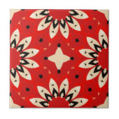 赤鮮やかフローラ民族幾何学模様 タイル (正面)