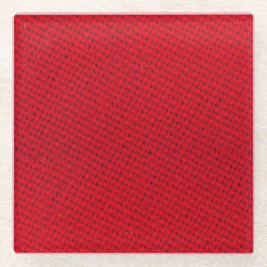 赤鮮やか布テクスチャ ガラスコースター (正面)