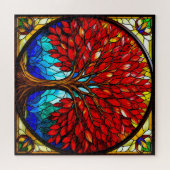 赤鮮やか木ステンドグラス ジグソーパズル (横)