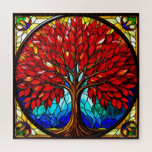 赤鮮やか木ステンドグラス ジグソーパズル (縦)