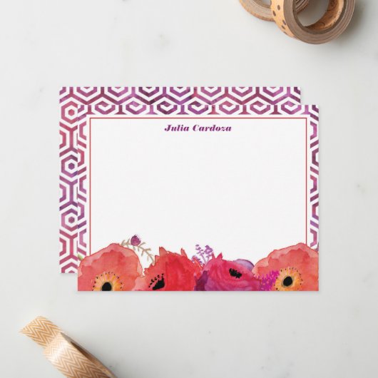 赤鮮やか桃色の水色の花 ノートカード (正面/裏面インサイチュ)