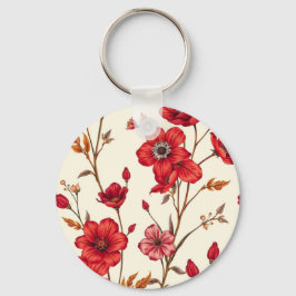 赤鮮やか植物学イラストレーション キーホルダー