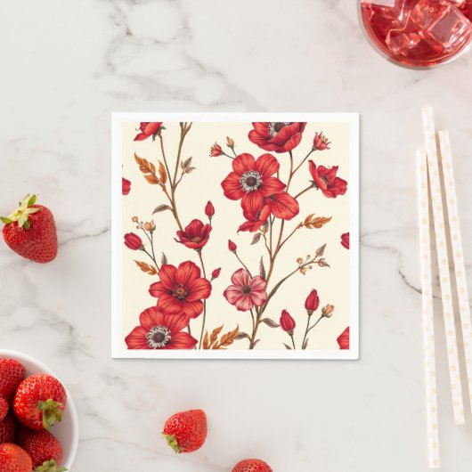 赤鮮やか植物学イラストレーション スタンダードカクテルナプキン (インサイチュ)