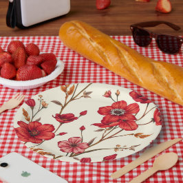 赤鮮やか植物学イラストレーション ペーパープレート