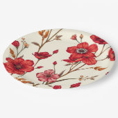 赤鮮やか植物学イラストレーション ペーパープレート (アングル)