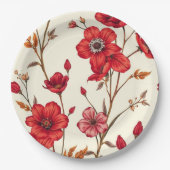 赤鮮やか植物学イラストレーション ペーパープレート (正面)