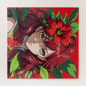 赤鮮やか毛と花ポートレート ジグソーパズル (横)