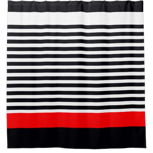 赤鮮やか色のストライプ シャワーカーテン (正面)