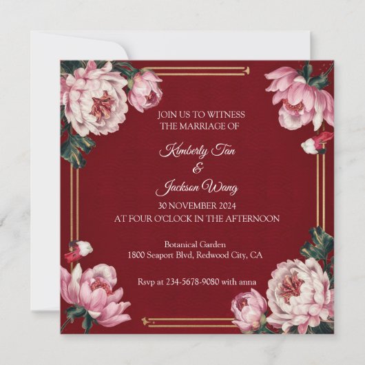 赤鮮やか色 招待状 (正面)