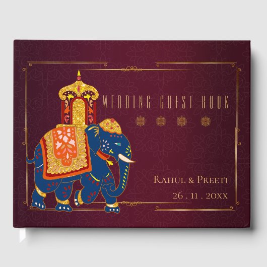 赤鮮やか金ゴールドインディアン結婚形見 ゲストブック (正面)
