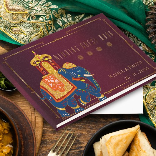 赤鮮やか金ゴールドインディアン結婚形見 ゲストブック