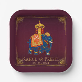 赤鮮やか金ゴールドインディアン結婚披露宴 ペーパープレート