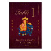赤鮮やか金ゴールド伝統的インディアン結婚披露宴 テーブルナンバー (裏面)