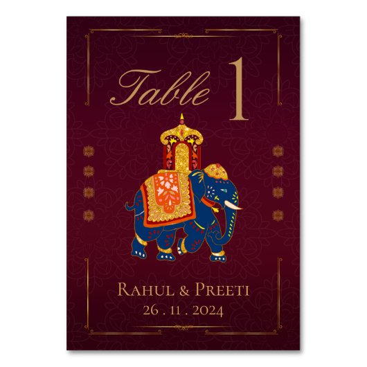 赤鮮やか金ゴールド伝統的インディアン結婚披露宴 テーブルナンバー (正面)