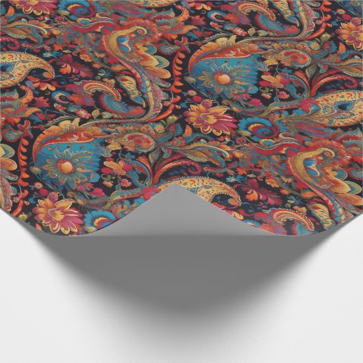 赤鮮やか青ペイズリー模様の包み紙 ラッピングペーパー (角)