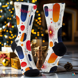 赤鮮やか、青、金の日が差すこと付き休日 ソックス