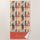 赤鮮やか・黄・青フォービズム植物芸術 ビーチタオル (正面)