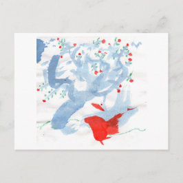 赤鳥と赤縁の木のはがき ポストカード