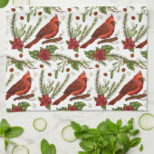 赤鳥、ヒイラギ葉の、ポインセチア、松 キッチンタオル (折り畳み)