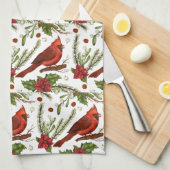 赤鳥、ヒイラギ葉の、ポインセチア、松 キッチンタオル (四つ折り)