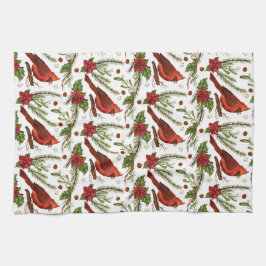 赤鳥、ヒイラギ葉の、ポインセチア、松 キッチンタオル