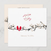 赤鳥、鳥/カラフル花 招待状 (正面/裏面)