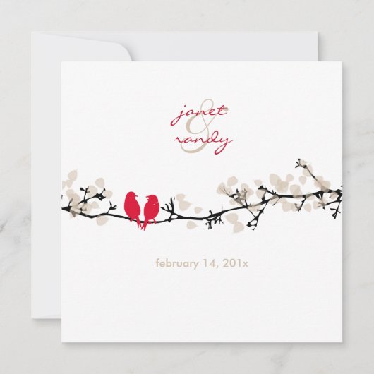赤鳥、鳥/カラフル花 招待状 (正面)