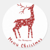 赤鹿と雪の結晶のオーダーメイドクリスマス ラウンドシール (正面)