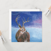 赤鹿（Cervus elaphus）の雪の冬 カード (正面/裏面インサイチュ)