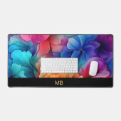 赤黄ティール(緑がかった色)紫アルコールインクフローラモノグラム デスクマット (キーボード&マウス)