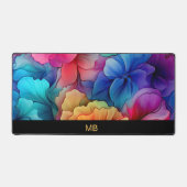 赤黄ティール(緑がかった色)紫アルコールインクフローラモノグラム デスクマット (正面)