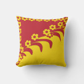 赤黄ハワイアンフローラ熱帯模様 クッション (正面)