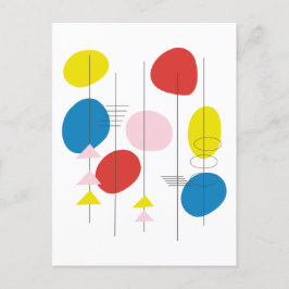 赤黄モダン色と青の世紀中頃の原子芸術 ポストカード