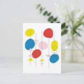 赤黄モダン色と青の世紀中頃の原子芸術 ポストカード (スタンド正面)