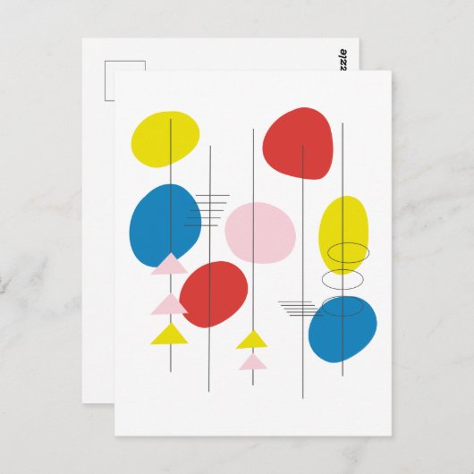 赤黄モダン色と青の世紀中頃の原子芸術 ポストカード (正面/裏面)