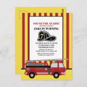 赤黄色のストライプの消防車 消防士の誕生日 ポストカード (正面/裏面)