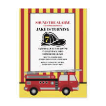 赤黄色のストライプの消防車 消防士の誕生日