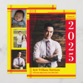 赤黄色の学校カラー卒業写真 プラッド 招待状 (正面/裏面)