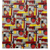 赤黄色アールデコステンドグラス シャワーカーテン (正面)