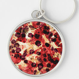 赤黄色デイジー花柄抽象デザイン キーホルダー