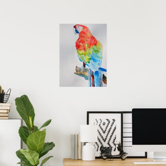 赤黄色マコーオウム水彩画ポスター ポスター (ホームオフィス)