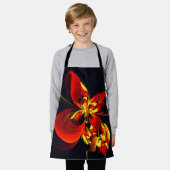 赤黄花現代抽象美術文様#10 エプロン (着用した状態)