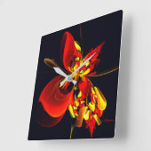 赤黄花現代抽象美術文様#10 スクエア壁時計 (傾斜)