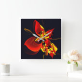 赤黄花現代抽象美術文様#10 スクエア壁時計 (ホーム)