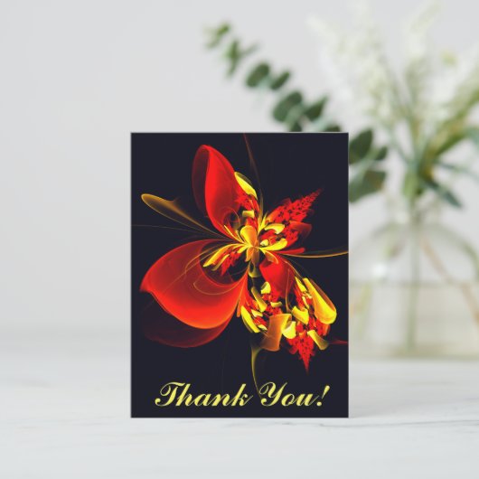 赤黄花現代抽象美術文様#10 ポストカード (スタンド正面)