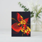 赤黄花現代抽象美術文様#10 ポストカード (スタンド正面)