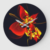 赤黄花現代抽象美術文様#10 ラージ壁時計 (正面)