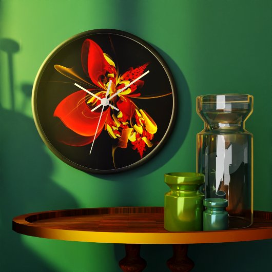 赤黄花現代抽象美術文様#10 ラージ壁時計