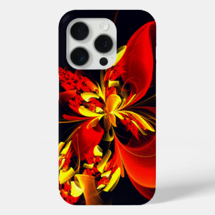 赤黄花現代抽象美術文様#10 iPhone 15 PROケース