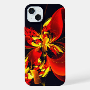 赤黄花現代抽象美術文様#10 iPhone 15 PLUSケース